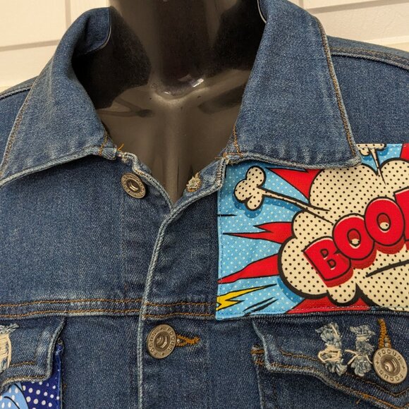 Vintage Y2K Focus Men's Denim Comic Jacket Size XL Blue - Picture 2 of 12